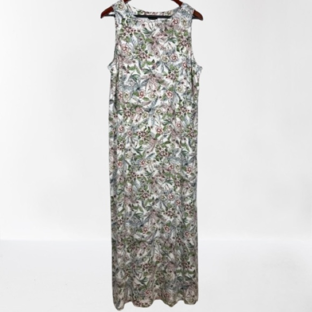 J. Jill Wearever Floral Maxi Dress Size Large Sleeveless Stretch Tropical Print